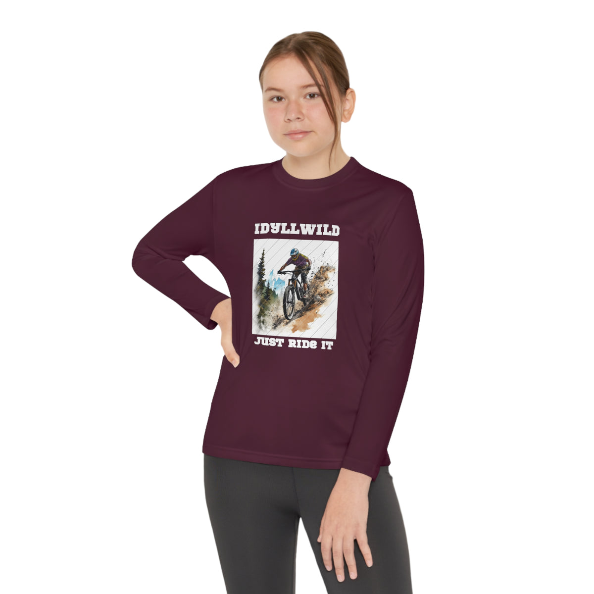 =Idyllwild Mountain Biking Square Youth Long Sleeve Competitor Tee