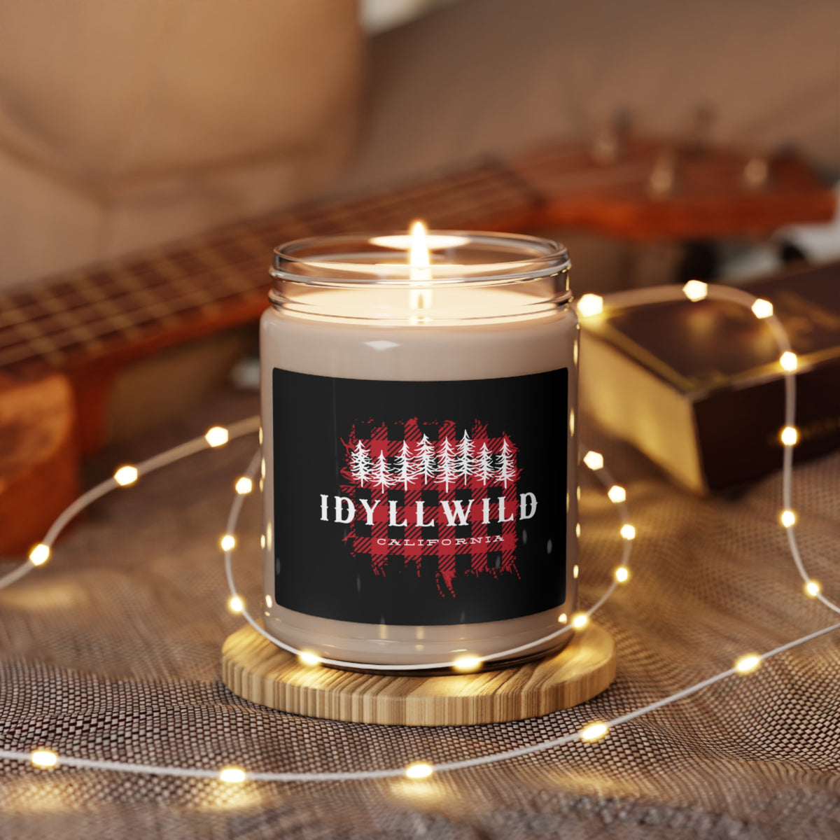 Scented Soy Candle, 9oz Idyllwild Red Buffalo White Text Forest
