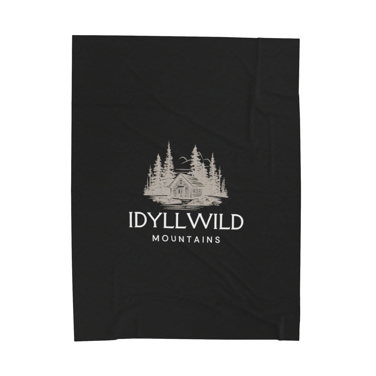 Velveteen Plush Blanket Idyllwild Mountains Cabin Black