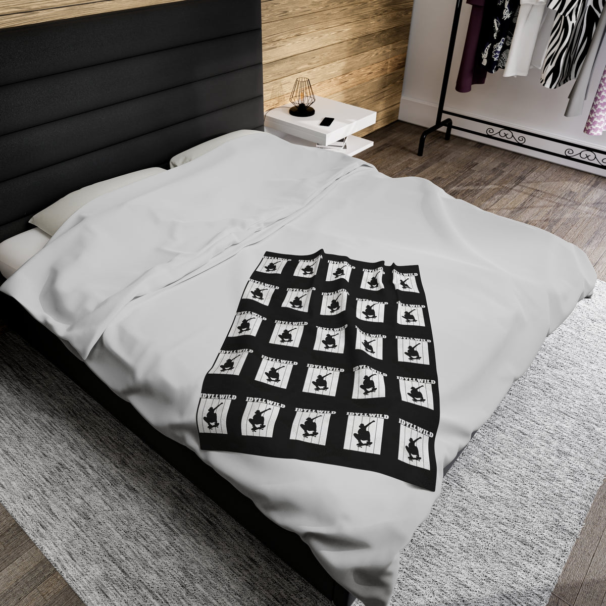Velveteen Plush Blanket Skate Idyllwild Black Pattern