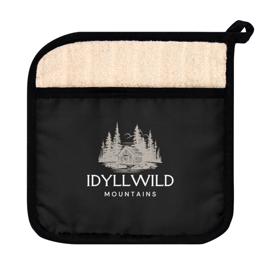 Idyllwild Cabin in the Woods Black Pot Holder with Pocket