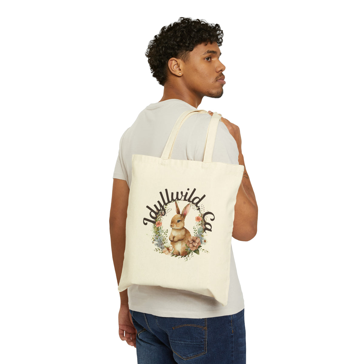 Cotton Canvas Tote Bag Idyllwild Bunny Wreath