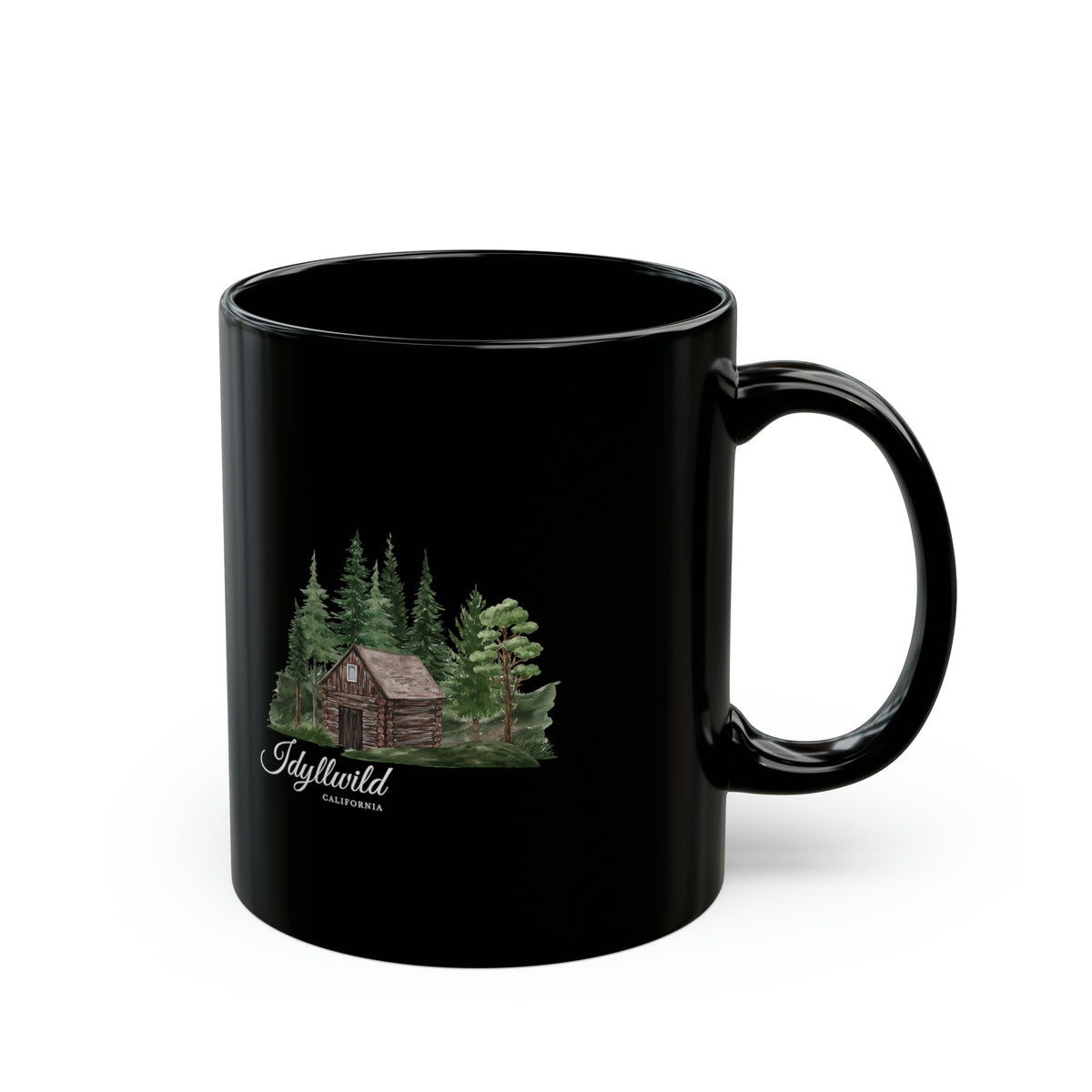 Black Mug (11oz, 15oz) Idyllwild Cabin in the woods
