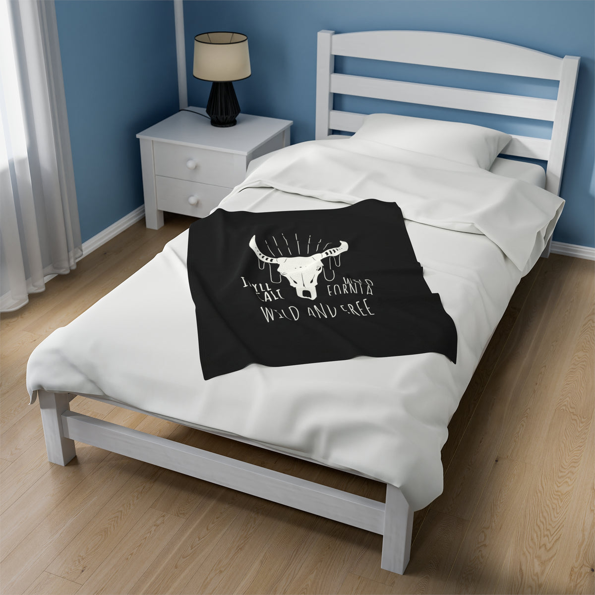 Velveteen Plush Blanket Idyll WIld and Free Longhorn Black