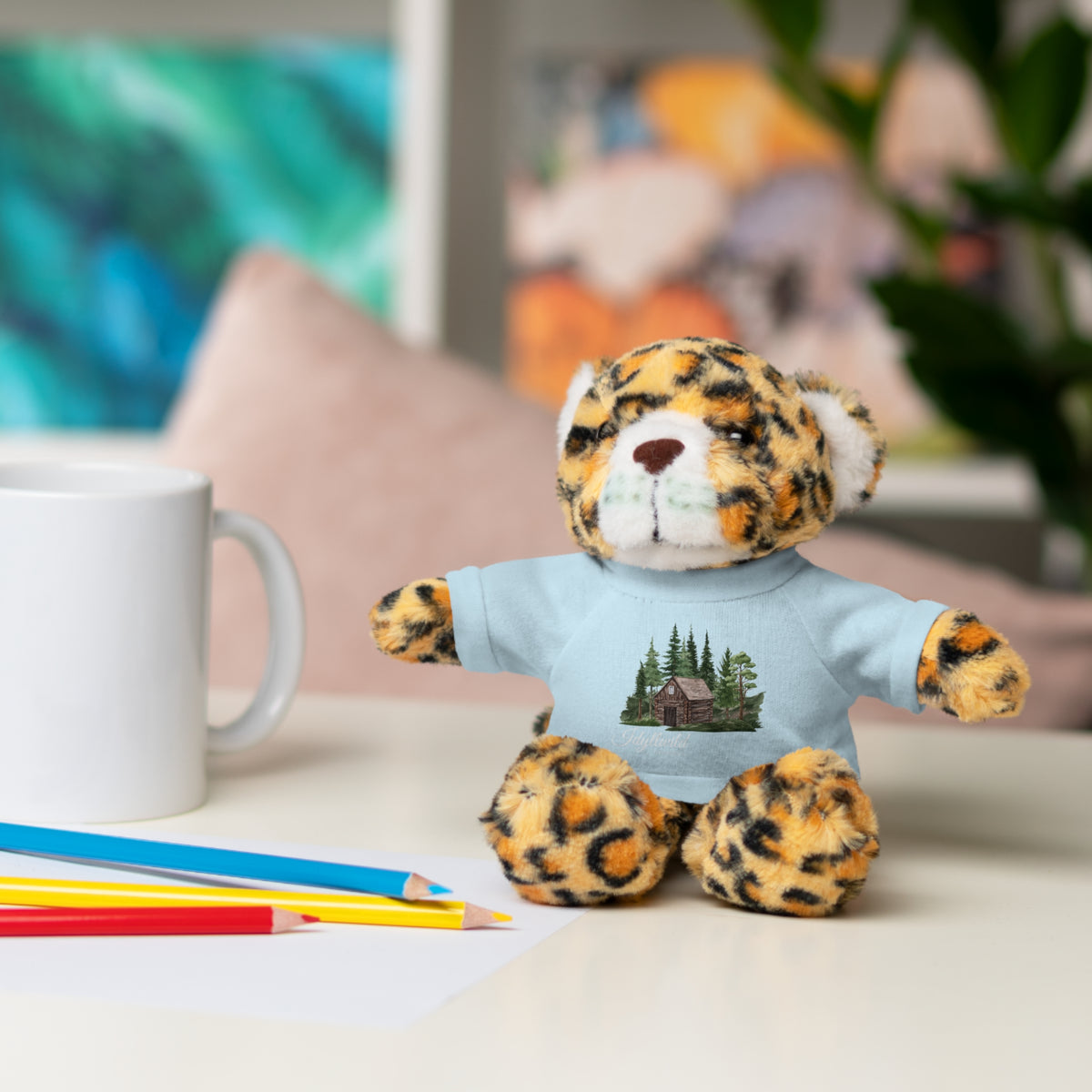 Stuffed Animals with Tee Cabin in the Woods Picture Idyllwild