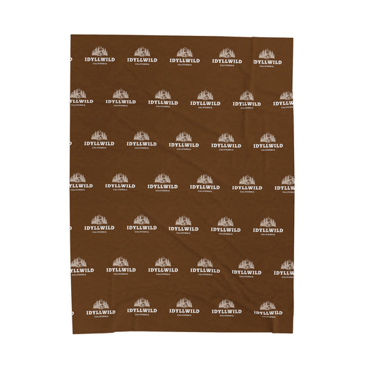 Velveteen Plush Blanket Idyllwild Cabin Badge Brown