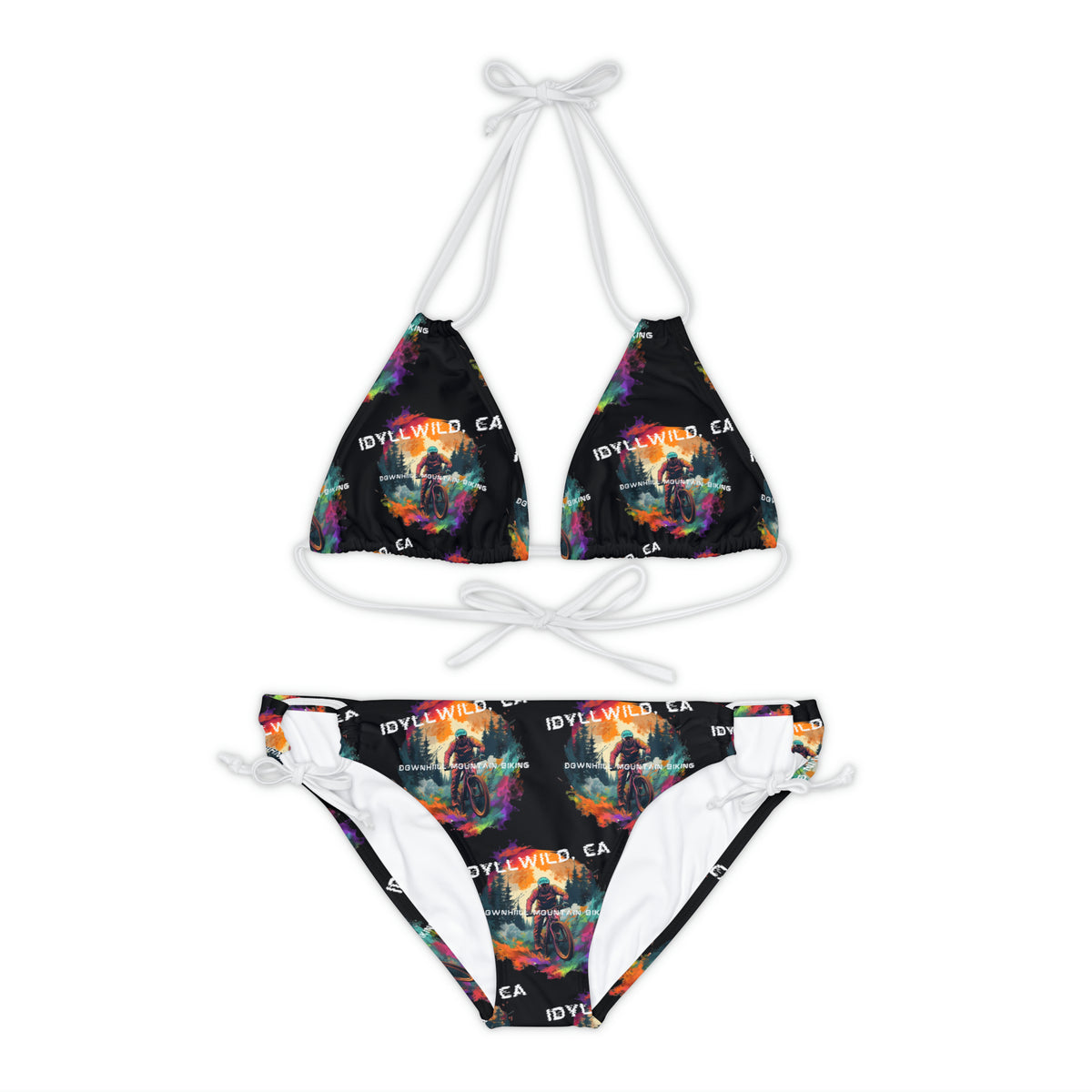 Strappy Bikini Set (AOP) Black Idyllwild Mountain Bike