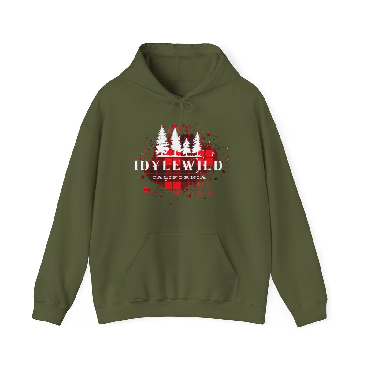 Unisex Heavy Blend™ Hooded Sweatshirt Idyllwild California Red Buffalo Plaid White Pine