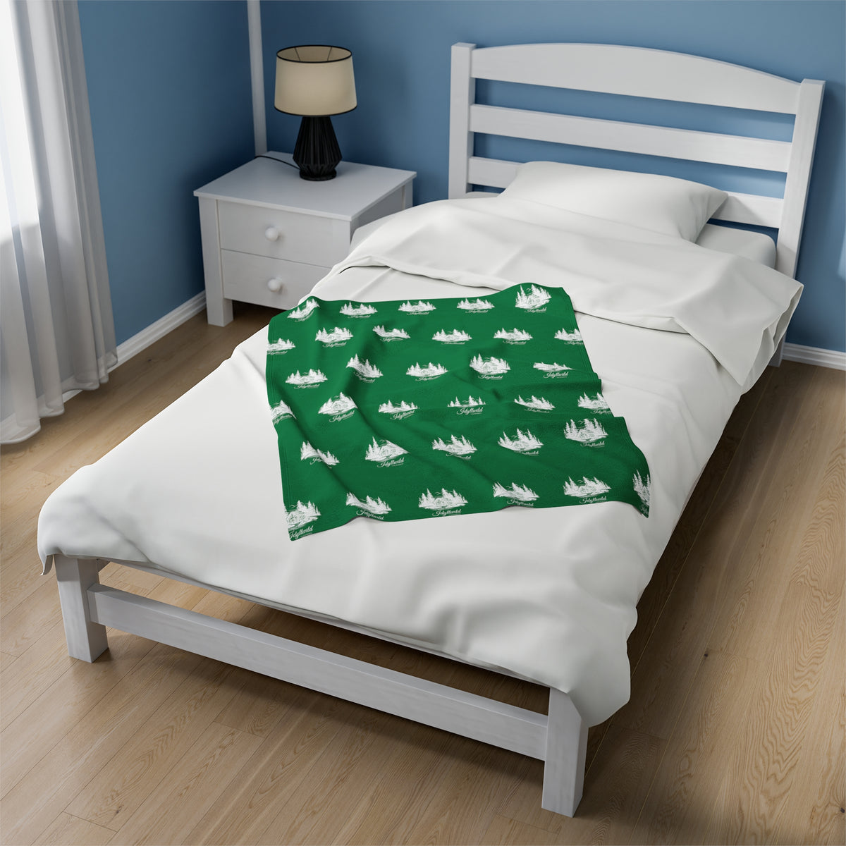 Velveteen Plush Blanket Idyllwild Classy Cabin in the Woods Pattern Green