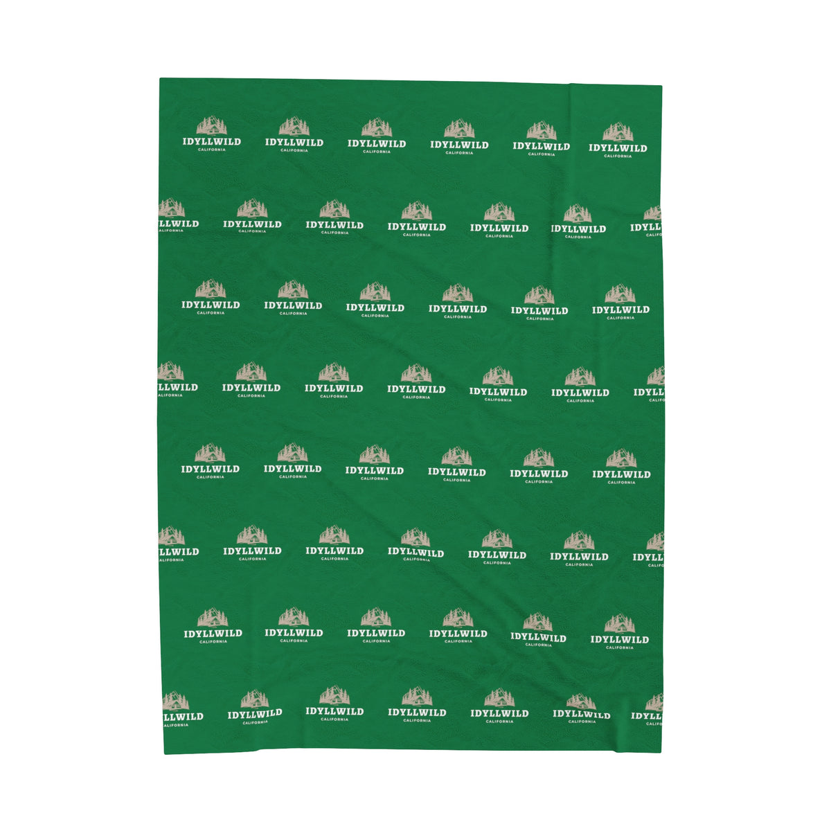 Velveteen Plush Blanket Idyllwild Cabin Badge Pattern Green