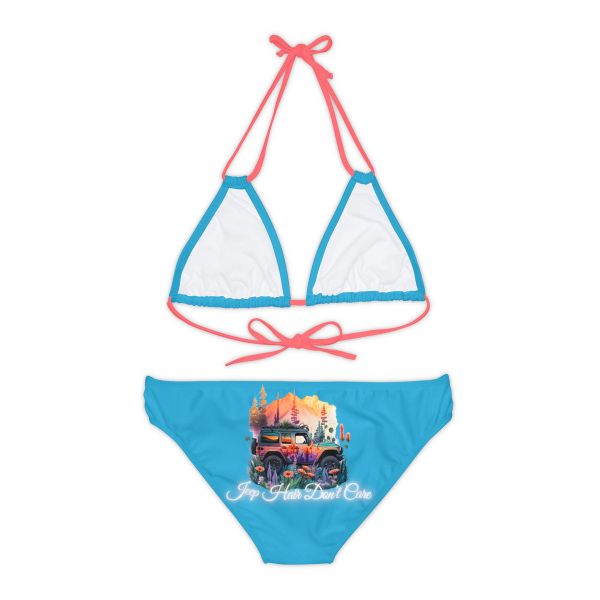 Jeep Hair Don't Care Strappy Turquoise Bikini Set