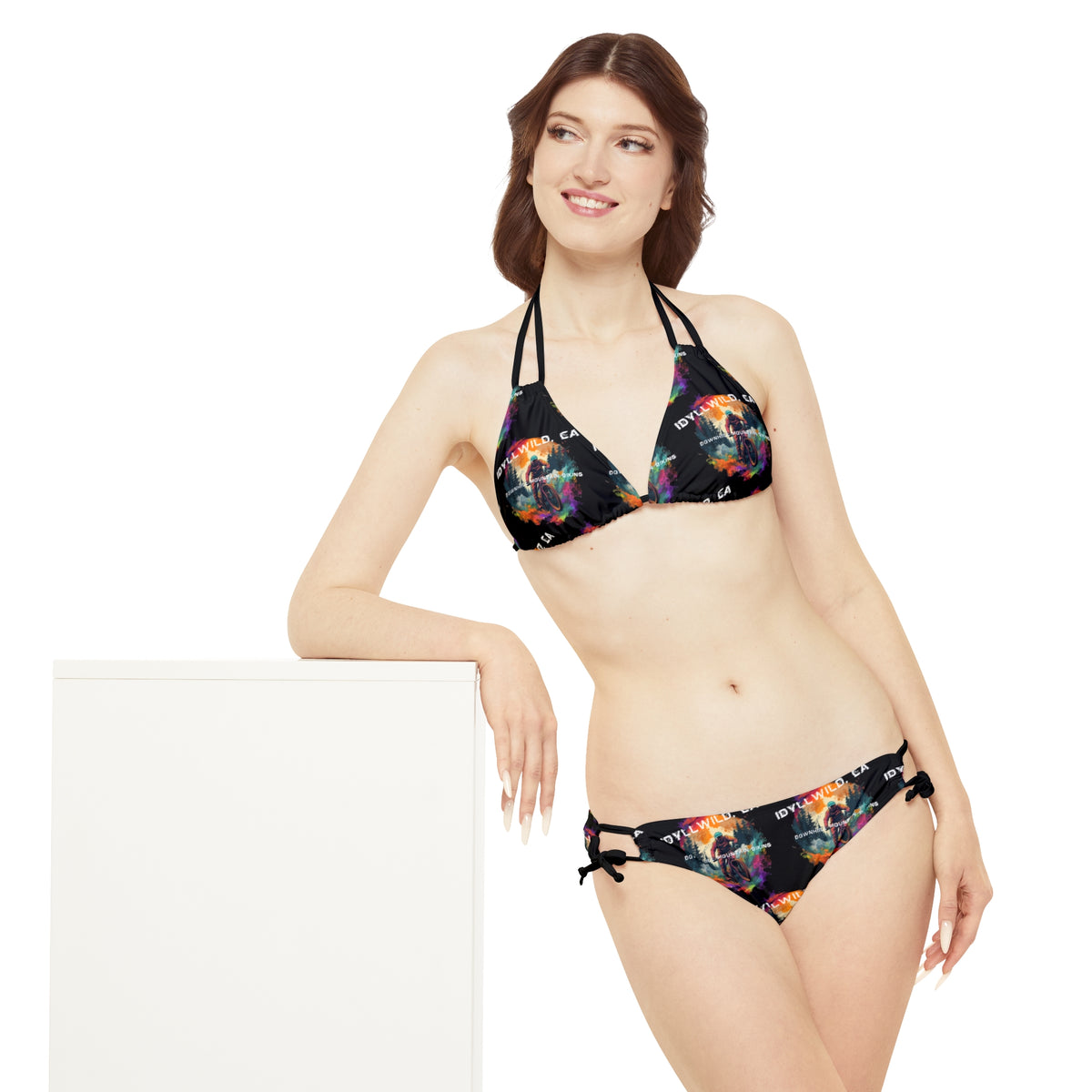 Strappy Bikini Set (AOP) Black Idyllwild Mountain Bike