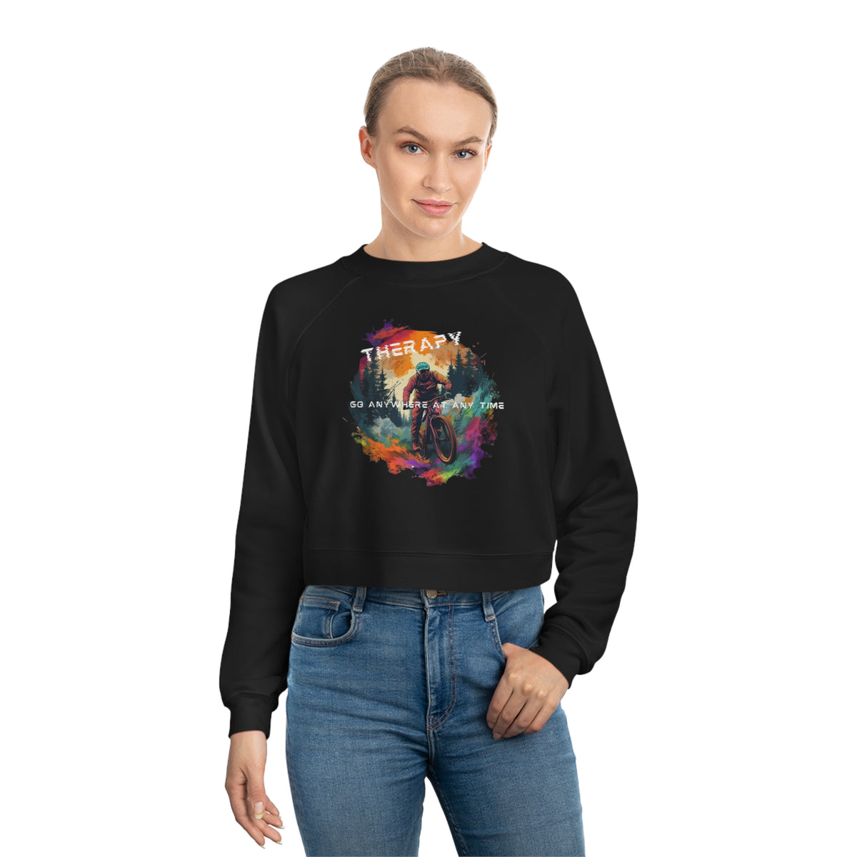 Mountain Biking is Therapy Cropped Fleece Pullover