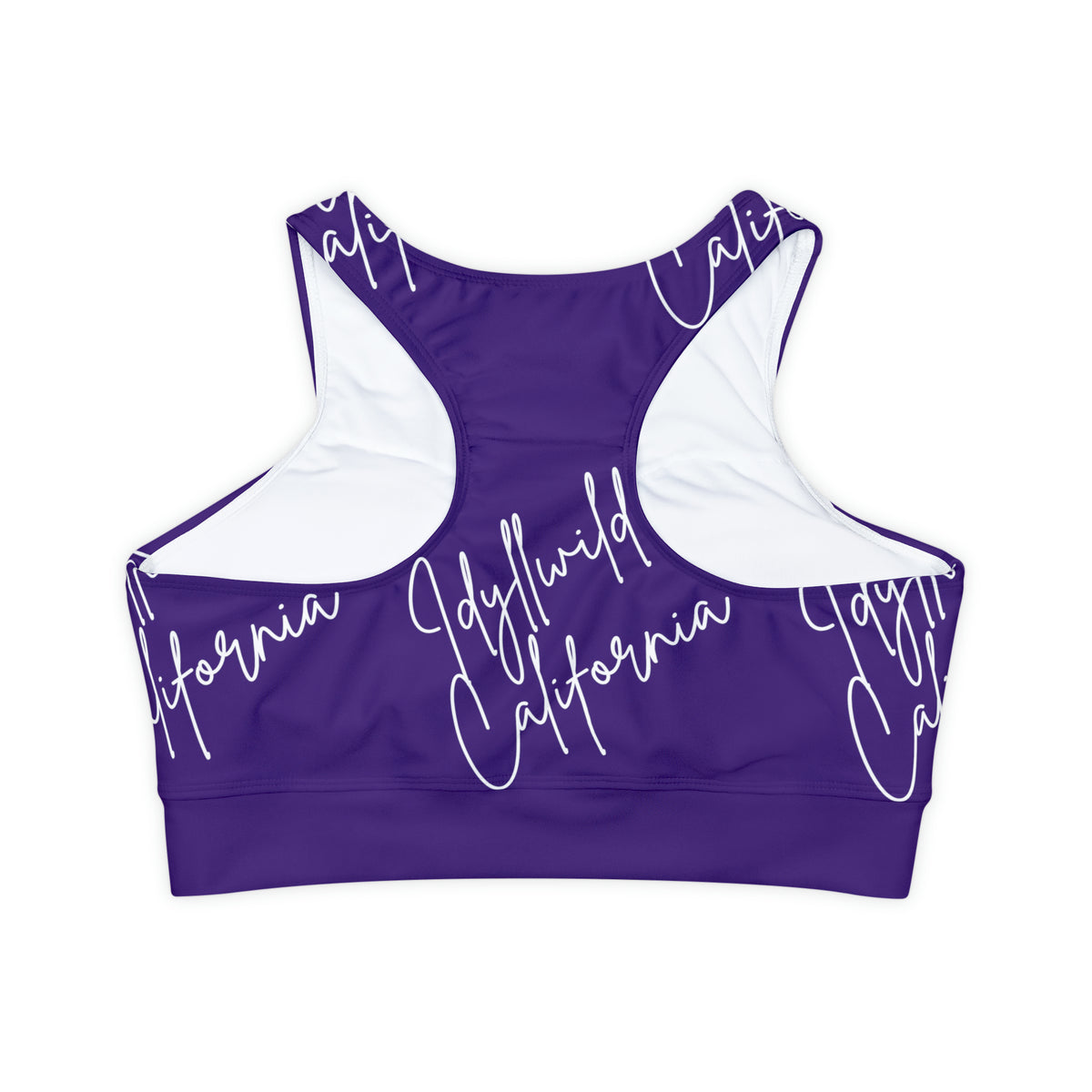 Fully Lined, Padded Sports Bra (AOP) Idyllwild Script