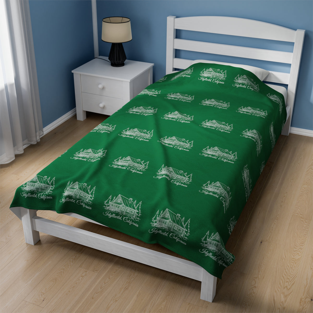 Velveteen Plush Blanket Idyllwild Log Cabin Pattern Green