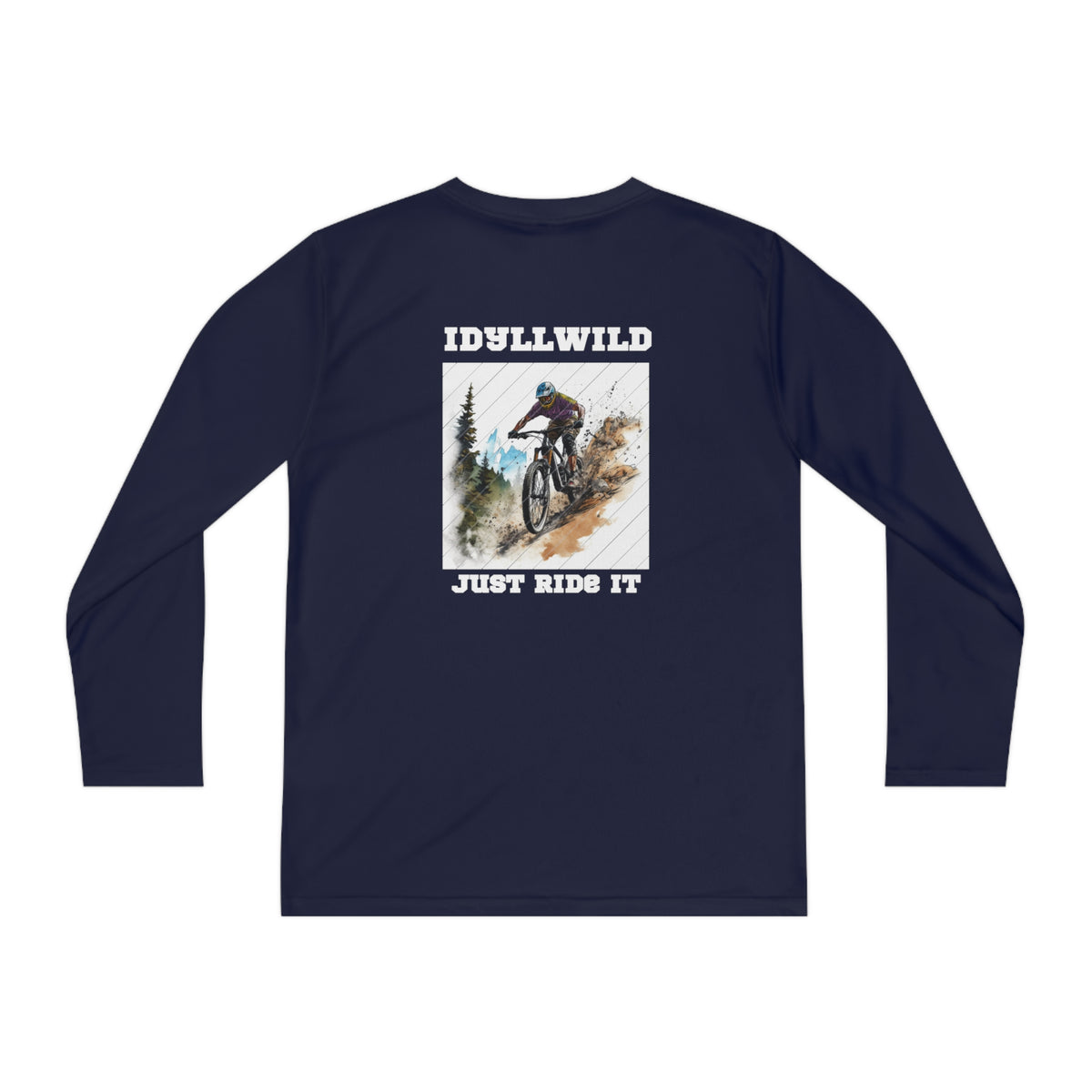 =Idyllwild Mountain Biking Square Youth Long Sleeve Competitor Tee