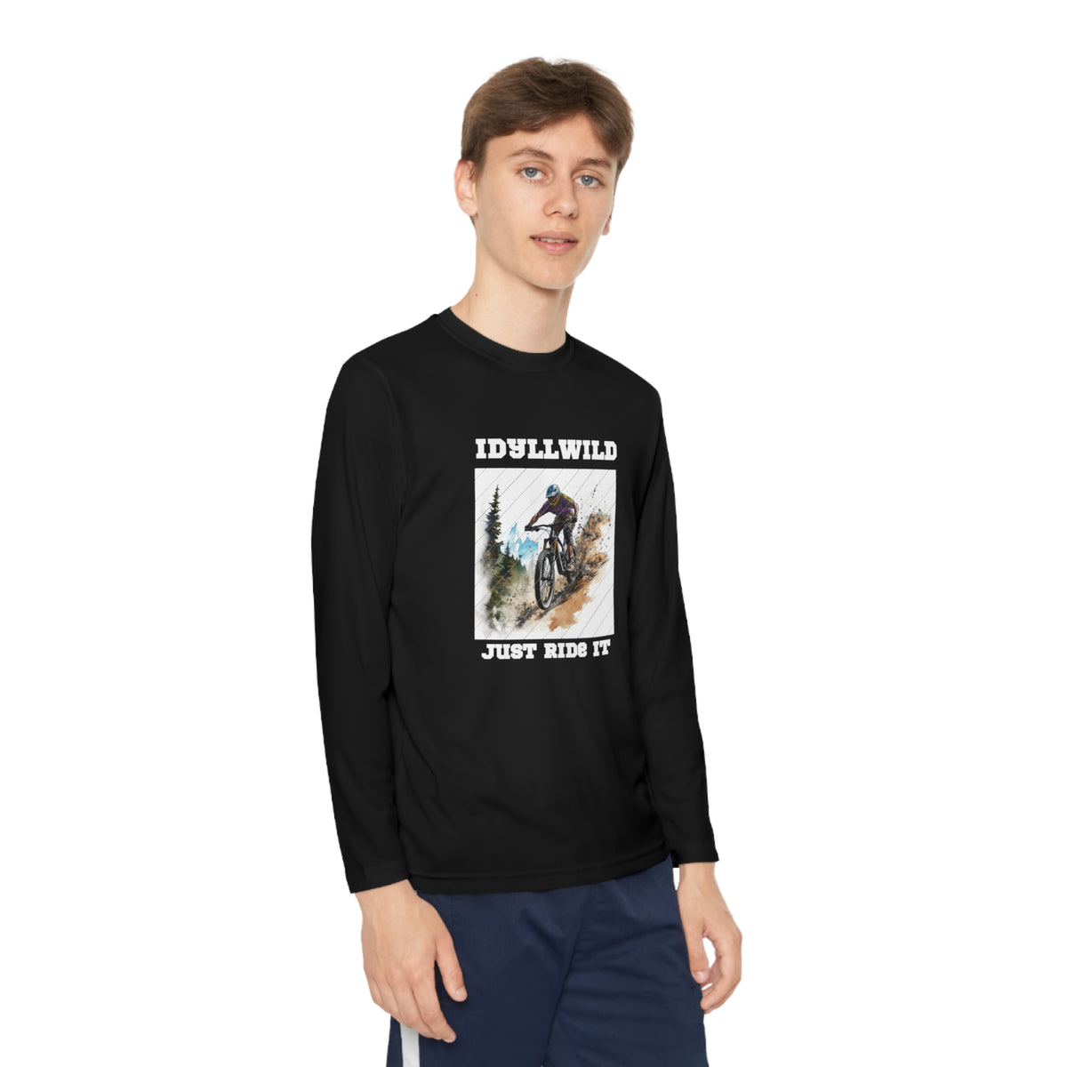=Idyllwild Mountain Biking Square Youth Long Sleeve Competitor Tee