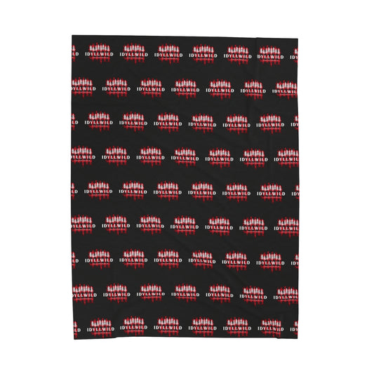 Velveteen Plush Blanket Red Buffalo White Pines Pattern Black